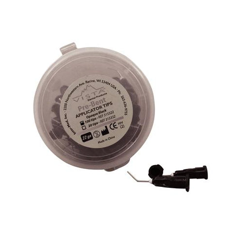 Vista Dental 315322 Pre-Bent Applicator Tips Luer Lock 22 Gauge Black 100/Pk Vista Dental 315322 Pre-Bent Applicator Tips Luer Lock 22 Gauge Black 100/Pk